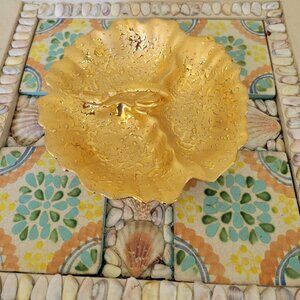 Weeping Bright Gold Raindrop Splatter Vintage Divided Dish 22K Gold Hand Decorat